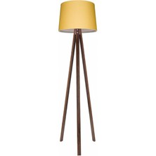 Ahşap Kozalak Lambader 3 Ayaklı Abajur Sarı Başlık Kahve Ayak 3039