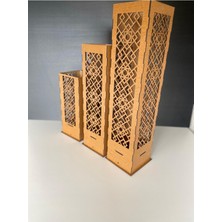 3lü Ceviz Renk Ahşap Lazer Kesim Lambader