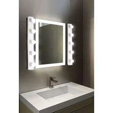 Reyes Beyaz Metal Gövde Dekoratif Makyaj Aynası Apliği (Günışığı LED Ampuller Dahildir!!!)