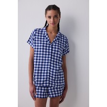 Penti Blue Gignham Gömlek Şort Lacivert Pijama Takımı
