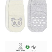 Nessiworld Bistyle Hayvan Figürlü Kaymaz Soket Çorap 2'li BS10104 Gri Ekru