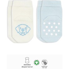 Bistyle Hayvan Figürlü Kaymaz Soket Çorap 2'li BS10104 Mavi Ekru