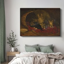 Henriëtte Ronner-Knip - Sepetteki Kediler Kanvas Tablo