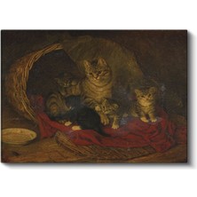 Henriëtte Ronner-Knip - Sepetteki Kediler Kanvas Tablo