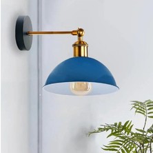 RETRO1,VİNTAGE1RUSTİK1 Açık Mavi Eskitme Duylu Masallı Tekli Duvar Aplik Şapka ÇAP:23 cm