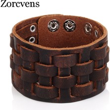 28CM Tarzı NO.82436 Beden Zorcvens El Yapımı Hakiki Deri Bileklikler Moda Kahverengi Punk Geniş Kolluk Bilezikler ve Bilezik Kadın Erkek Takı Için (Yurt Dışından)