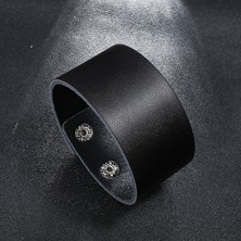 23CM Tarzı NO.82321 Beden Zorcvens Punk Vintage Siyah Kahverengi Gerçek Hakiki Inek Derisi Şanslı Geniş Büyük Bilezik Bileklik Unisex Erkek Kadın Takı (Yurt Dışından)