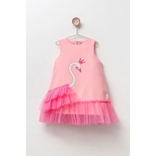Miniğimin Cicileri Kuğulu Tüllü Kız Çocuk Asterlı elbise - Pembe