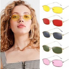 Xifu Shop C Altın Yeşil Moda Retro  Dikdörtgen  Renkli UV400 Metal Çerçeve Net Lens Punk   (Yurt Dışından)