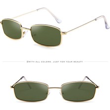 Xifu Shop C Altın Yeşil Moda Retro  Dikdörtgen  Renkli UV400 Metal Çerçeve Net Lens Punk   (Yurt Dışından)