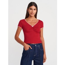 31798 Kısa Kollu Büzgülü Top-K.kırmızı