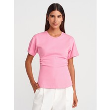 31585 Drape Detaylı T-Shirt-Pembe