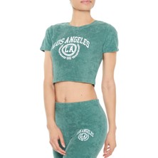 F21 Los Angeles Baskılı Crop Tişört