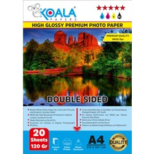 Koala Papers Epson 103 L3260 ile Uyumlu Premium Parlak Çift Taraflı Double Side A4 Fotoğraf Kağıdı 120 Gr. 20 Adet