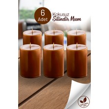 6 Adet Silindir Dekoratif Kokusuz Kahverengi Mum- Hediyelik Blok Mum