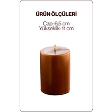 6 Adet Silindir Dekoratif Kokusuz Kahverengi Mum- Hediyelik Blok Mum