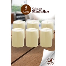 6 Adet Silindir Dekoratif Kokusuz Krem Mum- Hediyelik Blok Mum