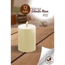 12 Adet Silindir Dekoratif Kokusuz Krem Mum- Hediyelik Blok Mum