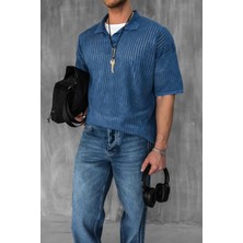 Abluka Online Erkek Polo Yaka Regular Fit Triko T-Shirt Koyu Mavi