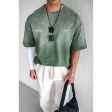 Abluka Online Erkek Yıkamalı Premium Kumaş Oversize T-Shirt Yeşil