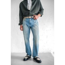 Erkek Baggy Fit Eskitilmiş Jean Pantolon Buz Mavi