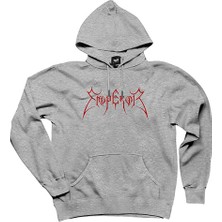 Emperor Logo Red Gri Kapşonlu Sweatshirt Hoodie