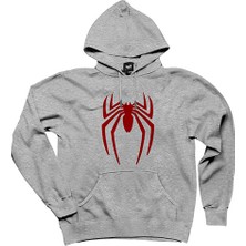 Spiderman Logo Gri Kapşonlu Sweatshirt Hoodie