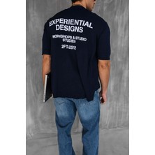 Abluka Online Erkek Kabartma Baskılı Esnek Regular Fit Triko T-Shirt Lacivert