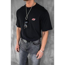 Erkek Oversize Nakışlı T-Shirt Siyah