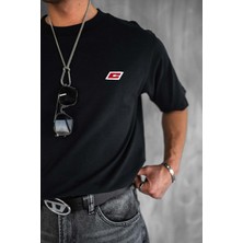 Erkek Oversize Nakışlı T-Shirt Siyah