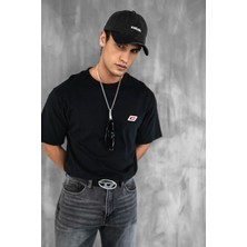 Erkek Oversize Nakışlı T-Shirt Siyah