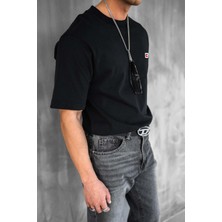 Erkek Oversize Nakışlı T-Shirt Siyah