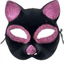 Siyah Renk Pembe Simli Kedi Maskesi