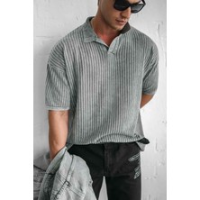 Erkek Polo Yaka Regular Fit Triko T-Shirt Gri