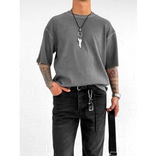 Abluka Online Erkek Yıkamalı Fitilli Oversize T-Shirt Siyah