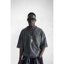 Abluka Online Erkek Yıkamalı Dikiş Detaylı Oversize T-Shirt Siyah