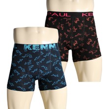 Kenn Paul 2'li Erkek Desenli Pamuklu Lüks Boxer | Yumuşak Kumaş |
