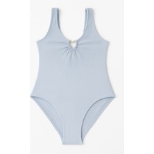 Kız Çocuk Unicorn Kalp Aksesuarlı Mayo Mavi