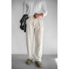 Erkek Rahat Kesim Baggy Fit Müslin Pantolon Ekru