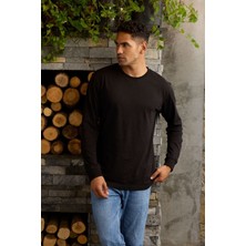 Bisklet O Yaka Erkek Uzun Kollu Tişört Pamuklu Sweatshirt