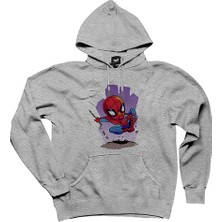 Spiderman Cartoon Gri Kapşonlu Sweatshirt Hoodie