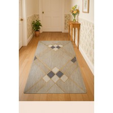 İstanbul Outlet Center 70 x 140 Geometrik Desenli Dijital Yolluk – Lacivert ve Altın Detaylı, Kaymaz Taban, Silinebilir