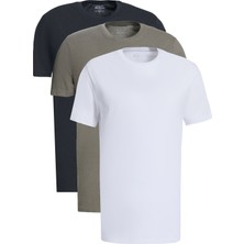 Altınyıldız Classics Erkek Haki-siyah-beyaz Slim Fit Bisiklet Yaka 3'lü %100 Pamuk Basic Tişört Paketi
