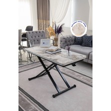 Sehpam Akıllı Home Üst Tabla Mdf Beyaz Mermer Oval Köşe Alt Ayak Siyah