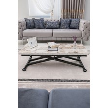 Sehpam Akıllı Home Üst Tabla Mdf Beyaz Mermer Oval Köşe Alt Ayak Siyah