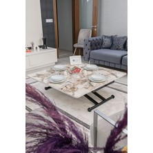 Sehpam Akıllı Home Üst Tabla Mdf Beyaz Mermer Oval Köşe Alt Ayak Siyah