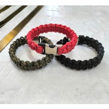 Kadın-Erkek Paracord Elörmesi 3'lü Bileklik 3'lü Kırmızı-Siyah-Yeşil
