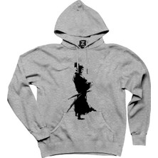 Samurai Musashi Portre Gri Kapşonlu Sweatshirt Hoodie