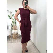 Bordo Önden Bağlamalı Elbise