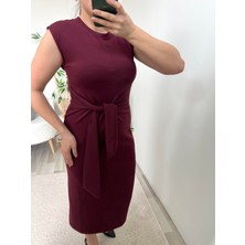 Bordo Önden Bağlamalı Elbise